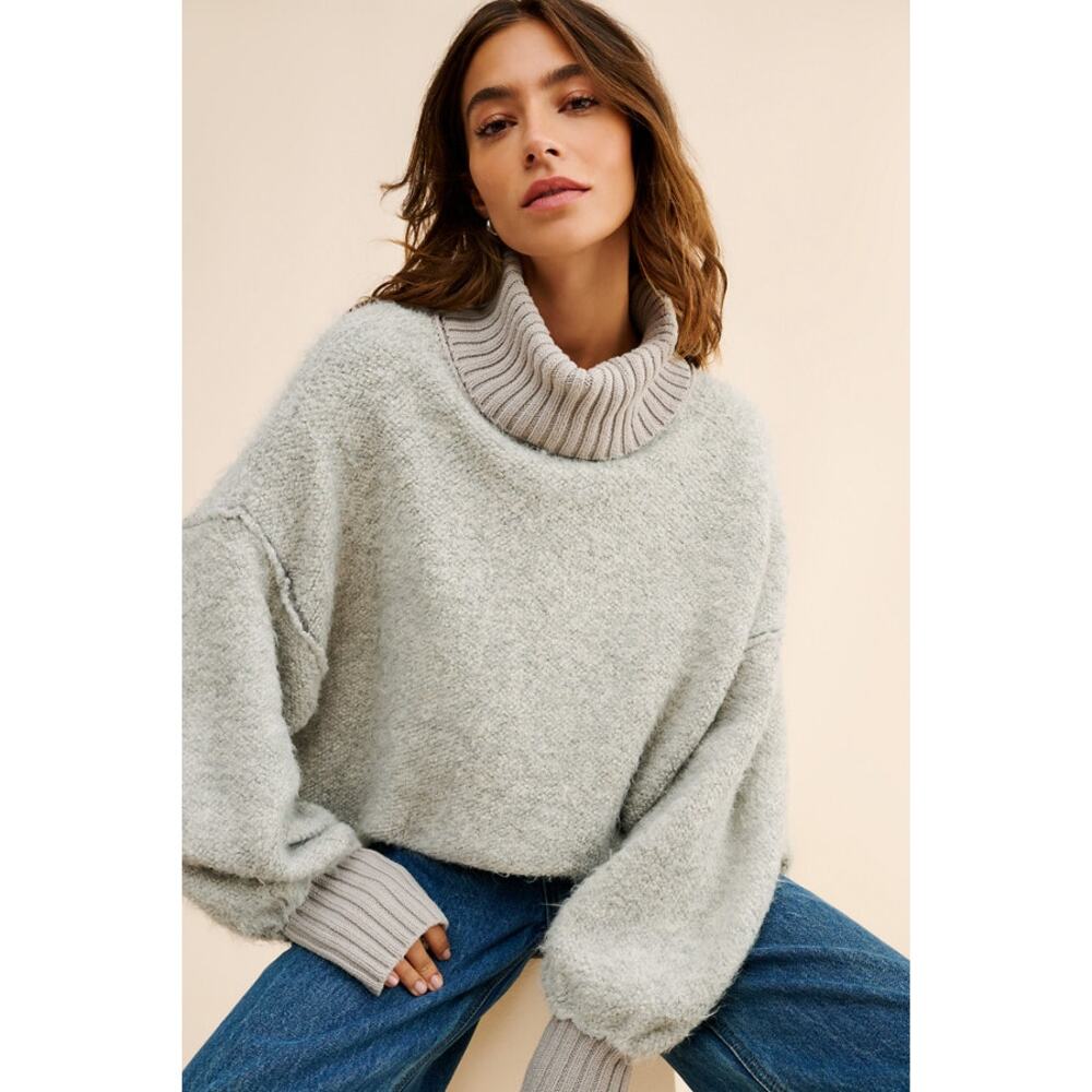 Free People Milo Oversized Pullover Slouchy Sweater in Gray, Small